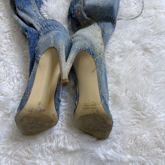 Studded Distressed Denim Lace-Up Boots - Picture 6 of 6